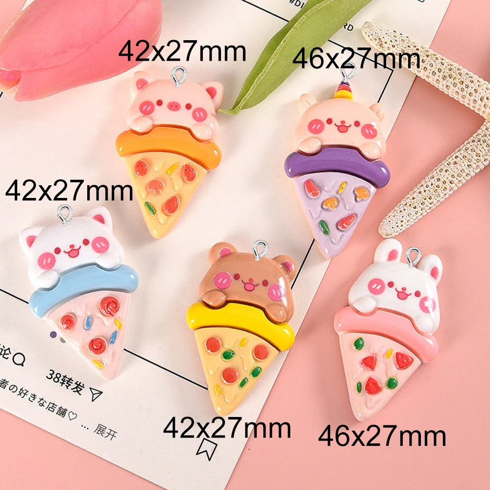 5PCS Shiny Animal Pizza Series Flat Back Charms For Earrings Bracelet Hairpin DIY Jewelry Pendants Decoration Accessories