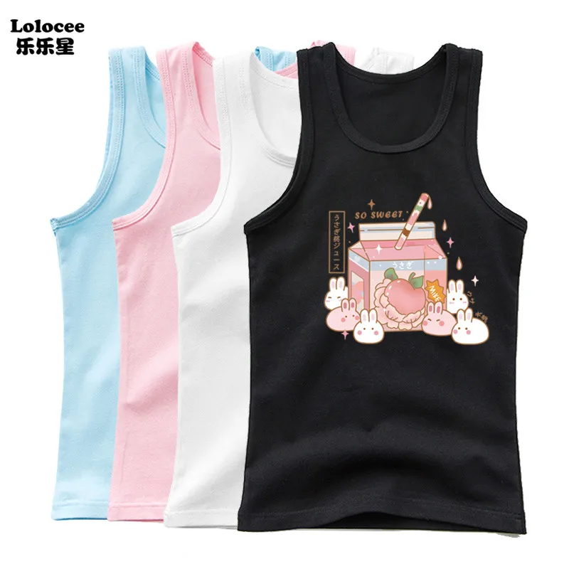 Girls Candy Lollipop Sweet Tank Top Cotton Underwear Summer Children Sleeveless T-shirt Beach Clothing Kids Cute Vest