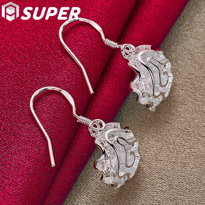 

925 Sterling Silver Rose Flower Drop Earrings For Woman Wedding Engagement Party Fashion Charm Jewelry