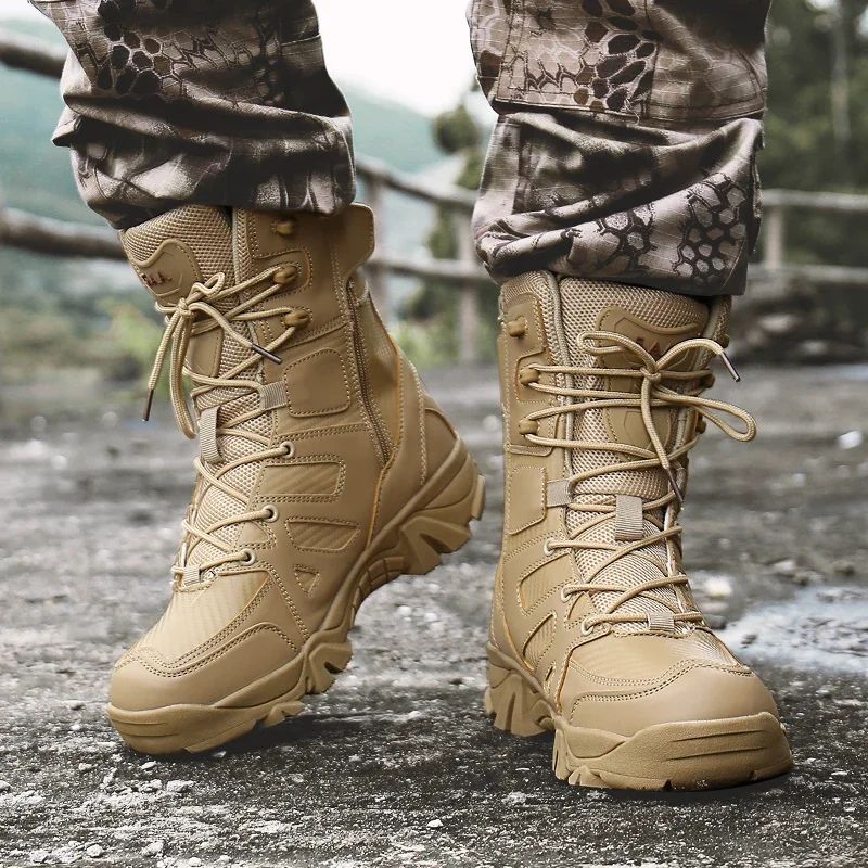 Hiking Shoes Tactical Sneakers Boots Man Work Safty Shoes Men With Side Zipper Desert Combat Boots Men Waterproof size 47