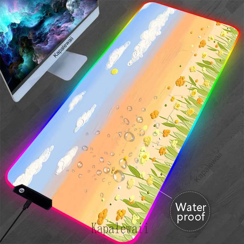 

LED Kawaii Mousepad RGB Colorful Large Mouse Pad Waterproof Gamer Mousemat Game Locking Edge Mouse Mat Gaming Keyboards Pads XXL