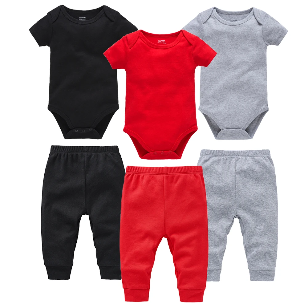 

High Quality 6 Pieces Baby Clothing Set Muslin Blank Bodysuit Pants Plain Colors Jumpsuit Newborn Romper Trousers Infant 0-12M