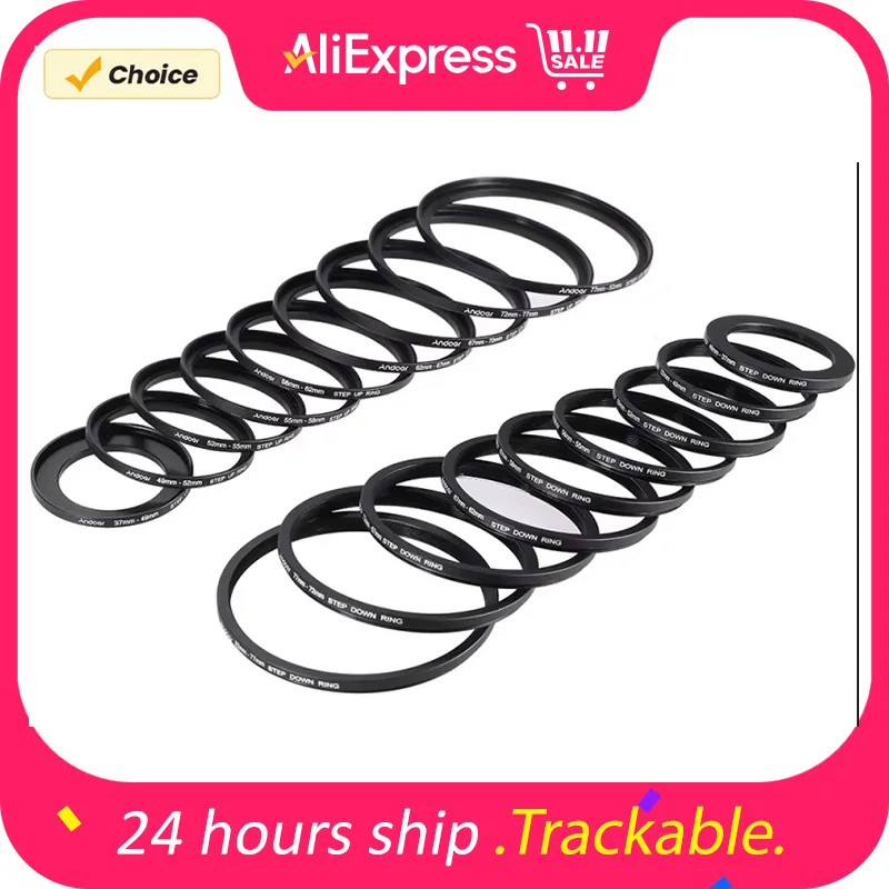 

Andoer повышающий/понижающий фильтр для линз, 18 шт., 37-49-52-55-58-62-67-72-77-82 мм, комплект металлических переходных колец