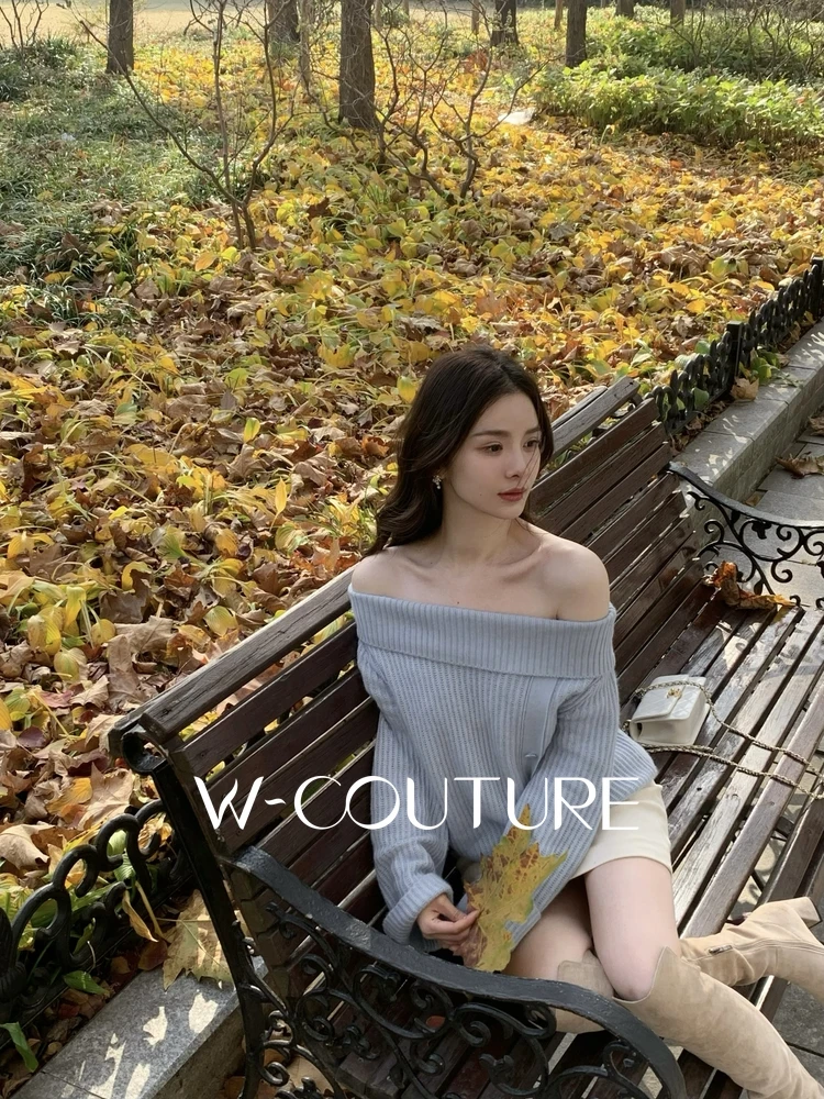 

Wcouture Original Fragile Feeling Furry One-oulder Bear Fur Wool Loose Thi Knitted Sweater Top Long Sve Regular Length