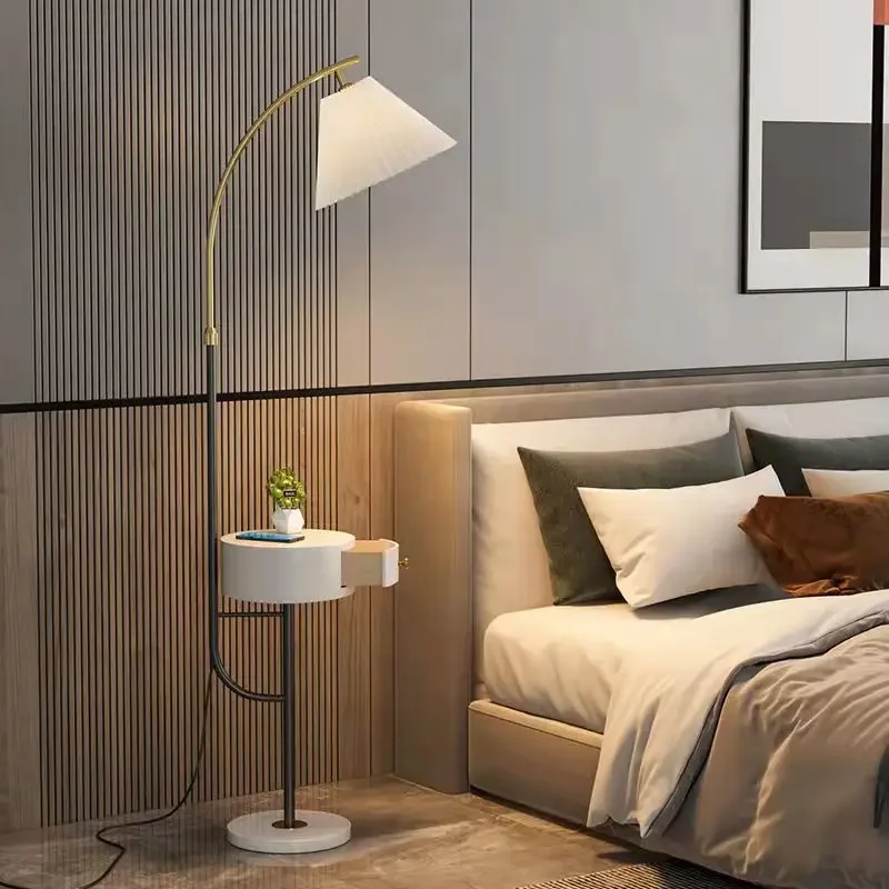 Floor lamp, living room, sofa, bedside table, Nordic wireless charging coffee table with drawers, LED light luxury pleated