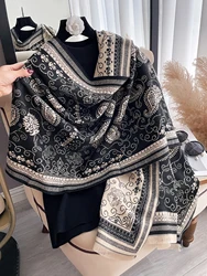 New Bandanna Design Winter Two-Sided Cashmere Jacquard Scarves High Quality Women Thicken Wrap Shawl Ladies Wool Pashmina Scarf