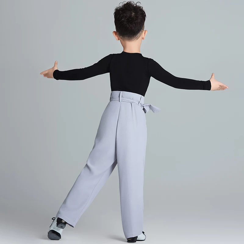 

Одежда для латинских танцев для мальчиков, черные топы, серые брюки, тренировочная одежда с длинными рукавами, костюм для соревнований