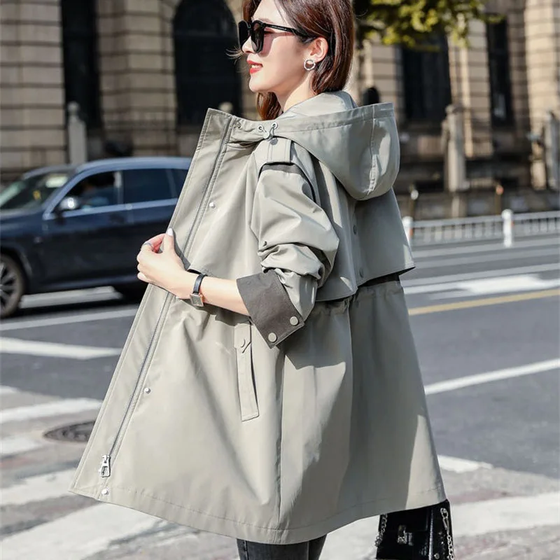 2024 New Spring Autumn Trench Coat Women Fashion Korean Fashion Loose Mid Long Ladies Appear Thin Windbreaker Female Outerwear