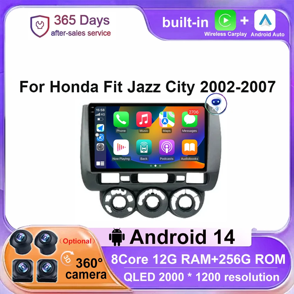 

Carplay Auto 360 камера Android 14 для Honda Fit Jazz City 2002 - 2007 RHD автомобильное радио GPS мультимедийный видеоплеер навигация DSP