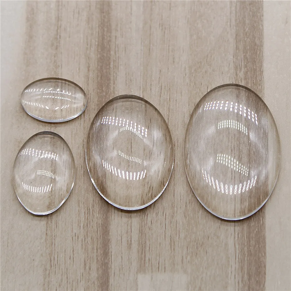 WYSIWYG 25X35Mm 20X30Mm 18X25Mm 13X18Mm 10X14Mm Oval Bentuk Datar Belakang Kaca Bening Cabochon Perhiasan Temuan & Komponen