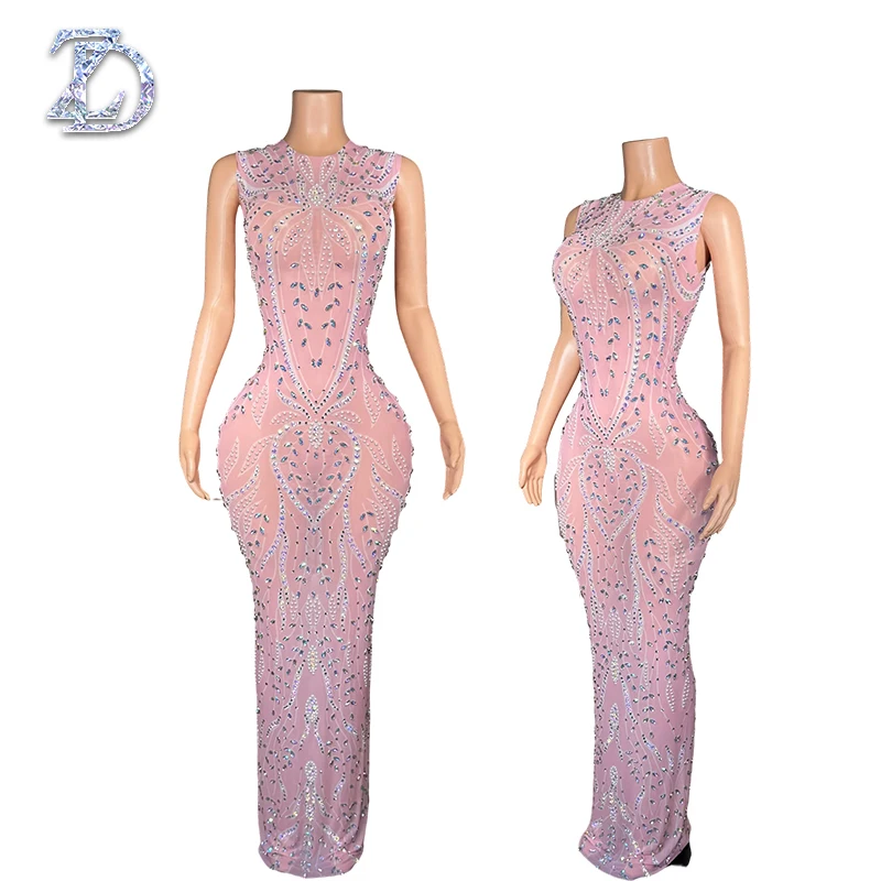 Sukienka wieczorowa ZD na przyjęcie urodzinowe, ekskluzywna suknia bankietowa, luksusowa damska sukienka z przezroczystej siateczki, różowa sukienka na studniówkę, brokatowe diamenty.