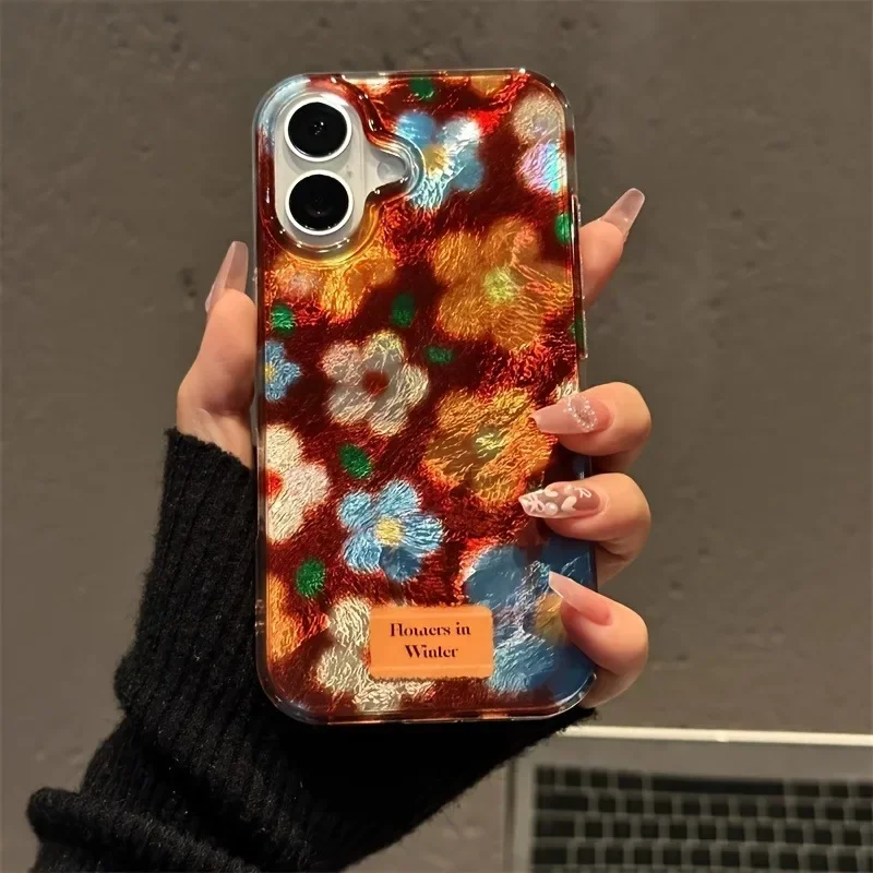 Perforated Vortex Shell IMD Retro Small Flower Case For iPhone 16 15 14 13 12 11 Pro Max XS XR X SE2 7 8 Plus Shockproof Cover