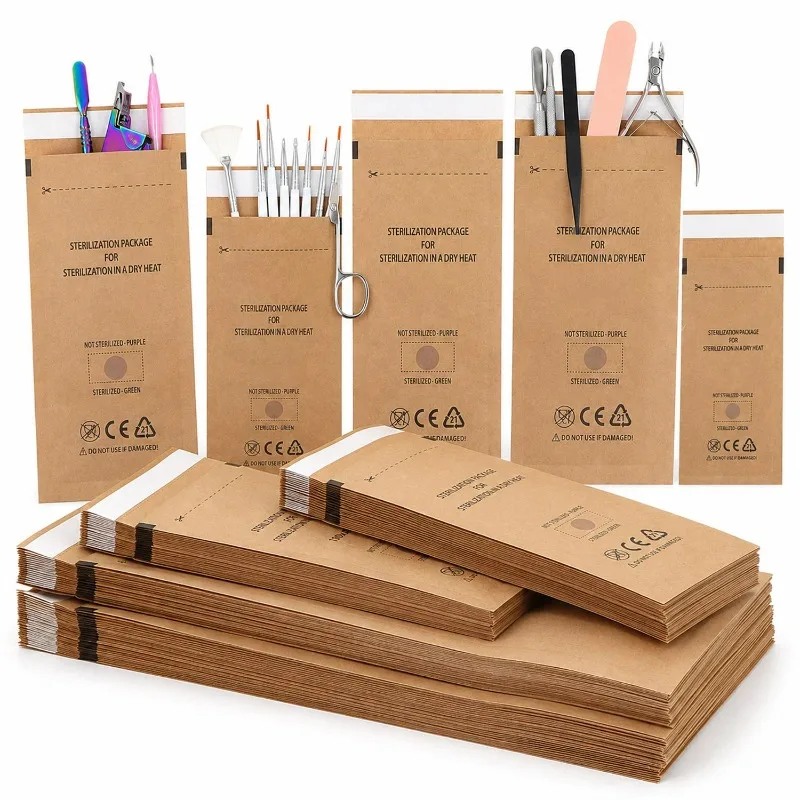 Manicure Kraft Paper Bags Nail Sterilizer Self-Sealing Pouches Cleaning Bag Dry Heat Sterilizatio Bag Dentist Nail Art Supplies