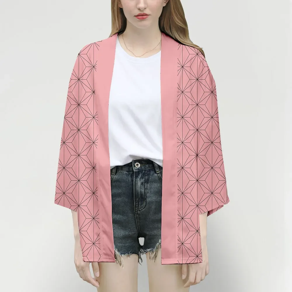 Summer men's and women's fashion kimono 3d printed collarless cardigan casual clothing plaid square graphic street shirt