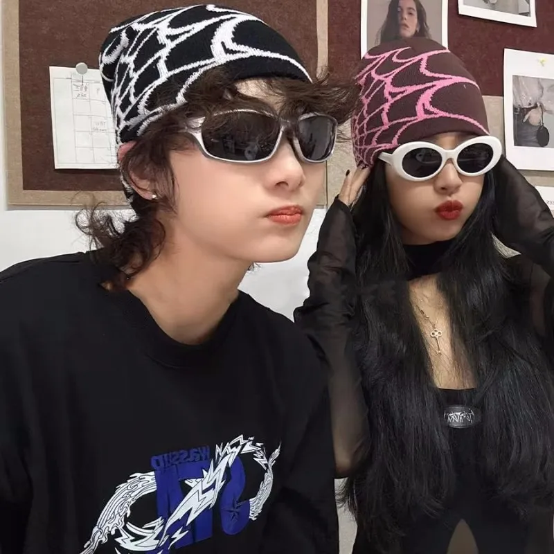 الهيب هوب الاكريليك Spiderweb متماسكة الجاكار قبعة فول قبعة شتوية دافئة سميكة قبعة الشتاء للجنسين قبعة لا قبعة لها حواف #6