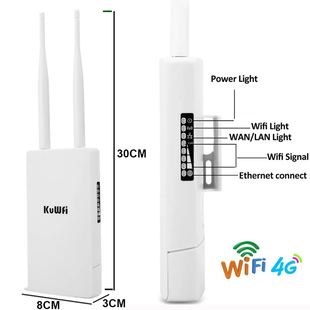 KuWFi Waterproof Outdoor 300Mbps WiFi Router CAT4 4G LTE Routers 3G/4G SIM Card Router Modem for IP Camera/Outside WiFi Coverage