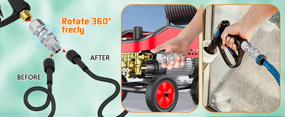 Hochdruckreiniger-Adapter 360° ° Schwenkbarer M22 14 mm auf 3/8 Quick Connect Edelstahl-Schnellkupplung für Power Washer-Schlauch 5000 PSI – Detail 2