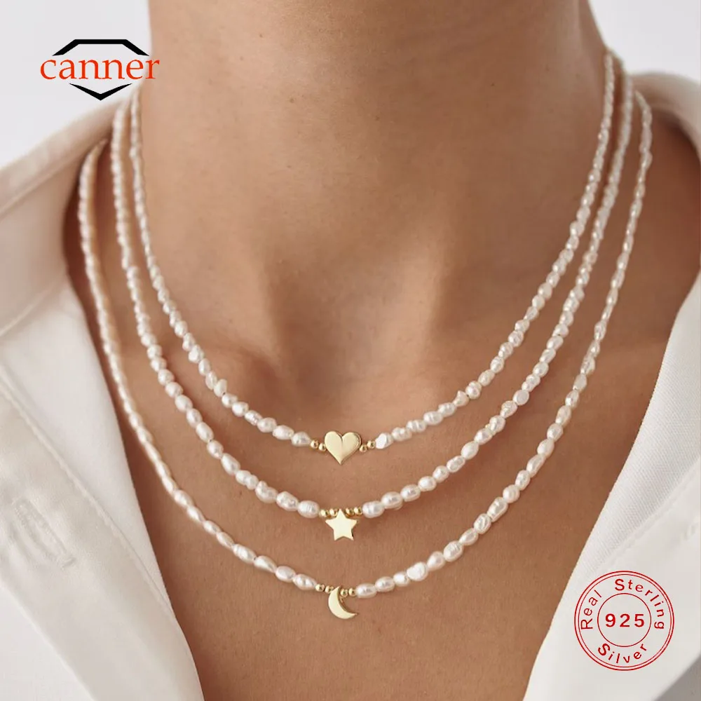 

CANNER Smooth Star Moon Love Star Moon Pearl Necklace For Women 925 Sterling Silver Ins Minimalism Octagonal Star Necklace