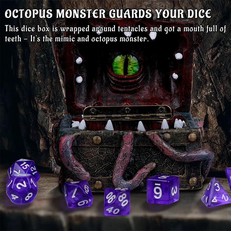 DND Mimic & Octopus Chest Box Medieval Resin Cthulhu Dice Storage Case Perfect for Dungeons and Dragons