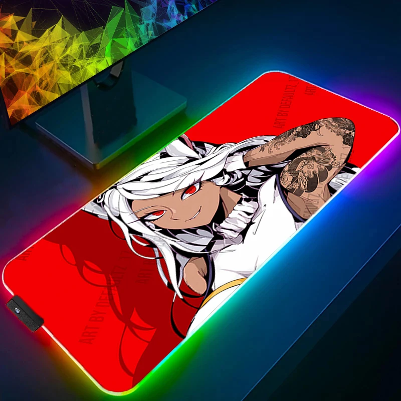 RGB Mouse Pad Anime Girl Devil Oni MaskBacklight Gaming Accessories Computer Speed Mini Pc Gamer Keyboard LED Desk Mat Mousepad