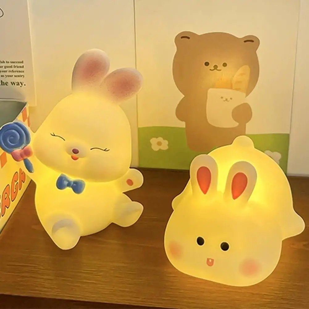 Cute Big Face Rabbit Night Light - Touch Sensor LED Lamp Rechargeable Tap Control LED Lamp For Kids Bedroom
