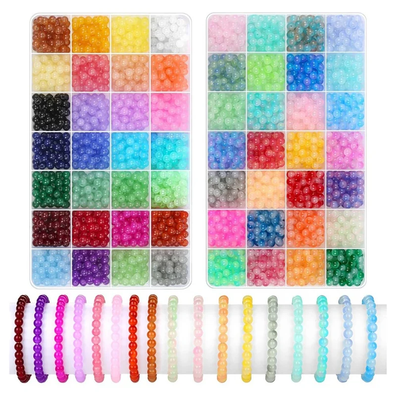 2800PC 6Mm Glass Beads For Bracelets, 56 Colors Crystal Beads For Jewelry Making, Bracelet Making And DIY Crafts