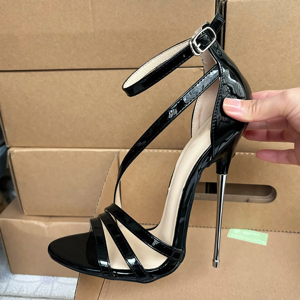 16cm Extreme High Metal Stiletto Heels Women Sexy Sandals Ankle Strap Pumps Summer Party Pole Dance Stripper Unisex Shoes 35-46