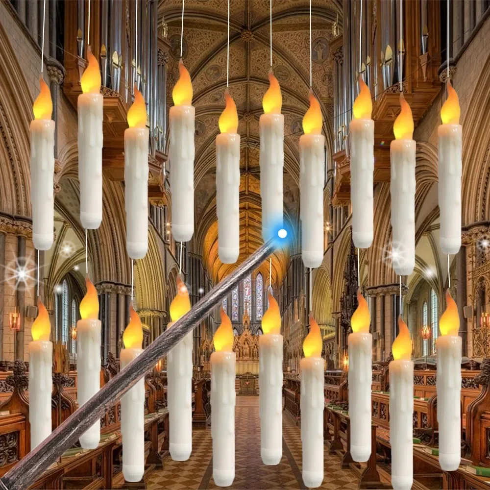 

12-48Pcs Floating Candles with Magic Wand Flickering Warm Light LED Flameless Candle Taper Candles for Christmas Wedding Party