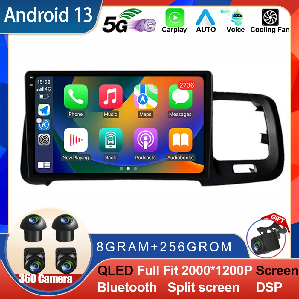 Android 14 For Volvo S60 V60 2011 - 2020 Multimedia Player QLED IPS Screen Autoradio DPS Car Radio Navifation BT GPS No 2Din DVD