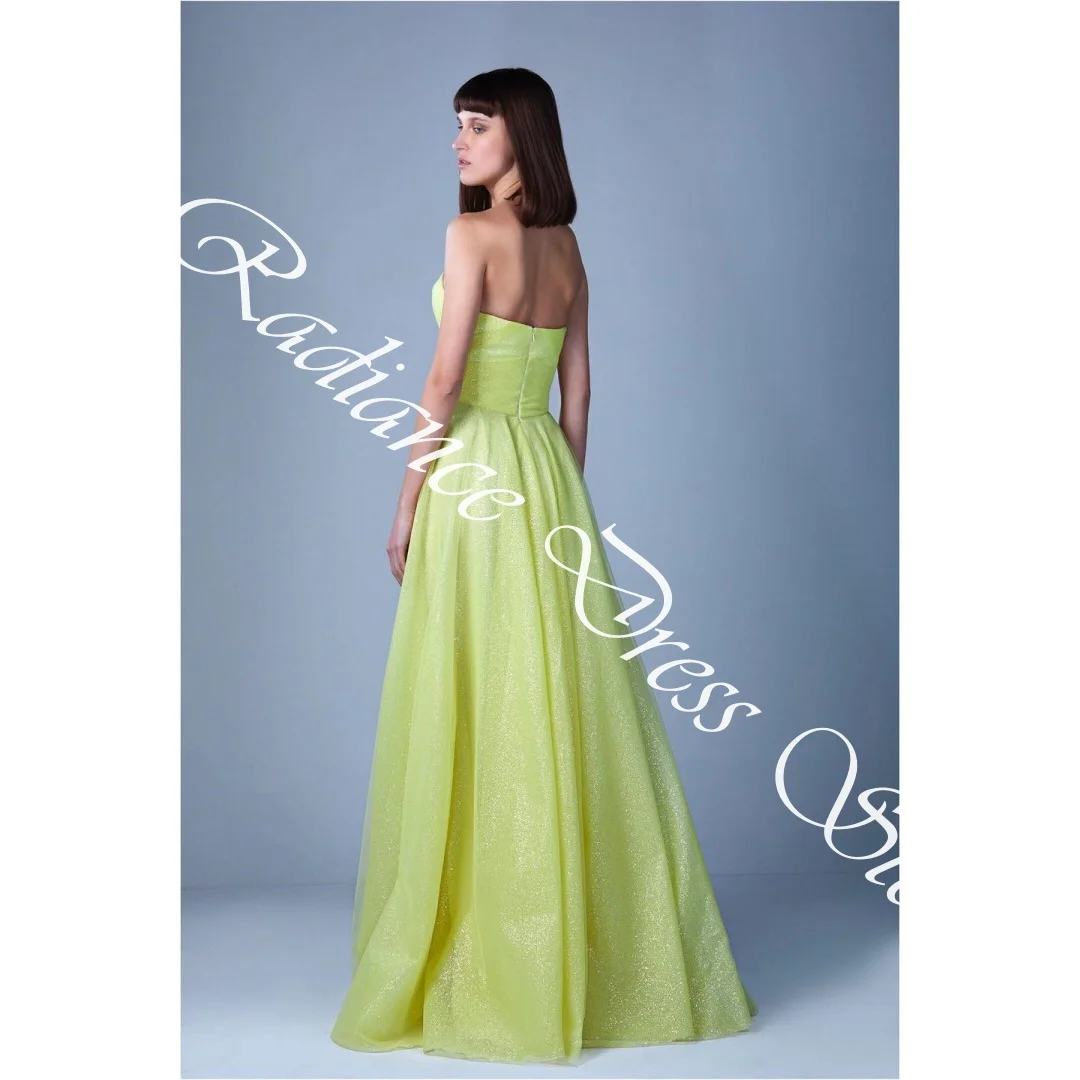 فساتين سهرة مخصصة رشيقة من التل على شكل حرف a بدون حمالات بدون أكمام وسحاب خلفي وقطار مخصص للمناسبات M #4