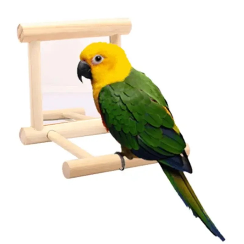 

New Bird Mirror Wooden Interactive Play Toy With Perch For Small Parrot Budgie Cockatiel Conure Lovebird Cage Accessories