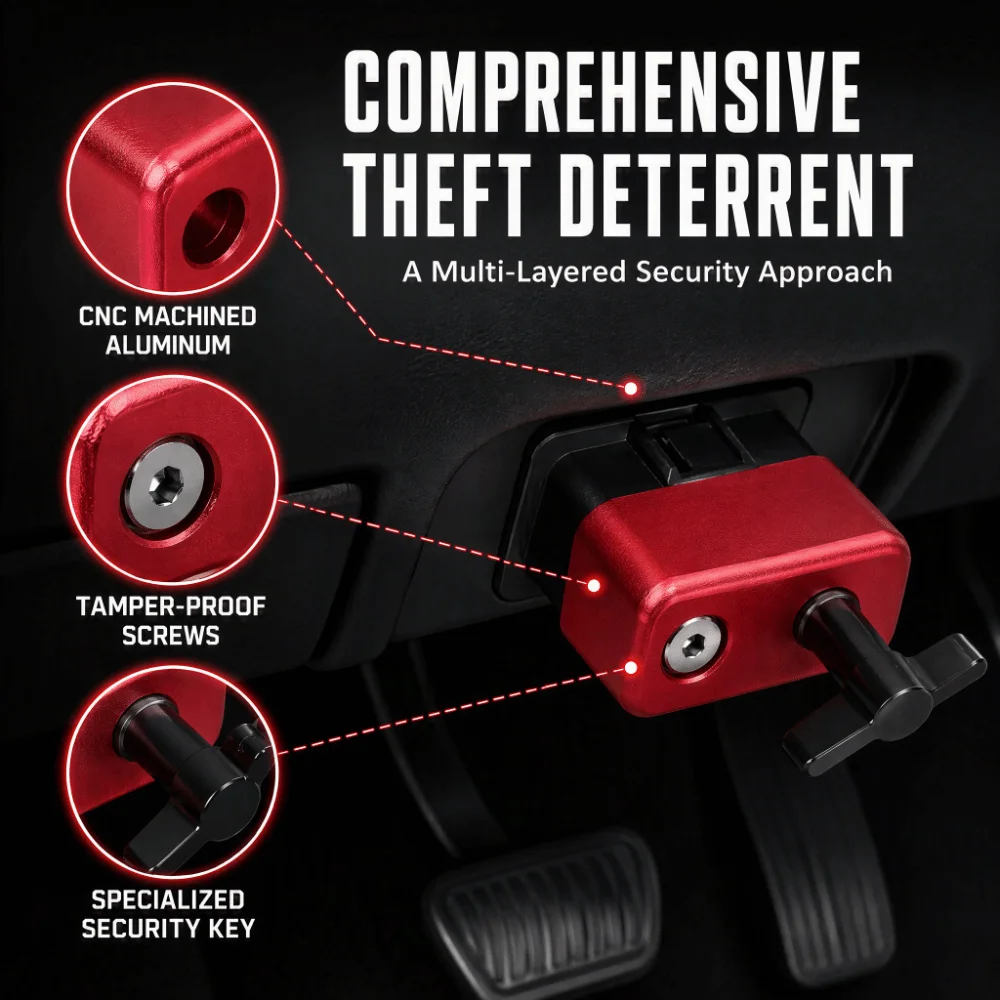 Red Aluminum Alloy Port Lock Anti-Pry Easy Install OBD Port Protector Anti Theft Device SUV