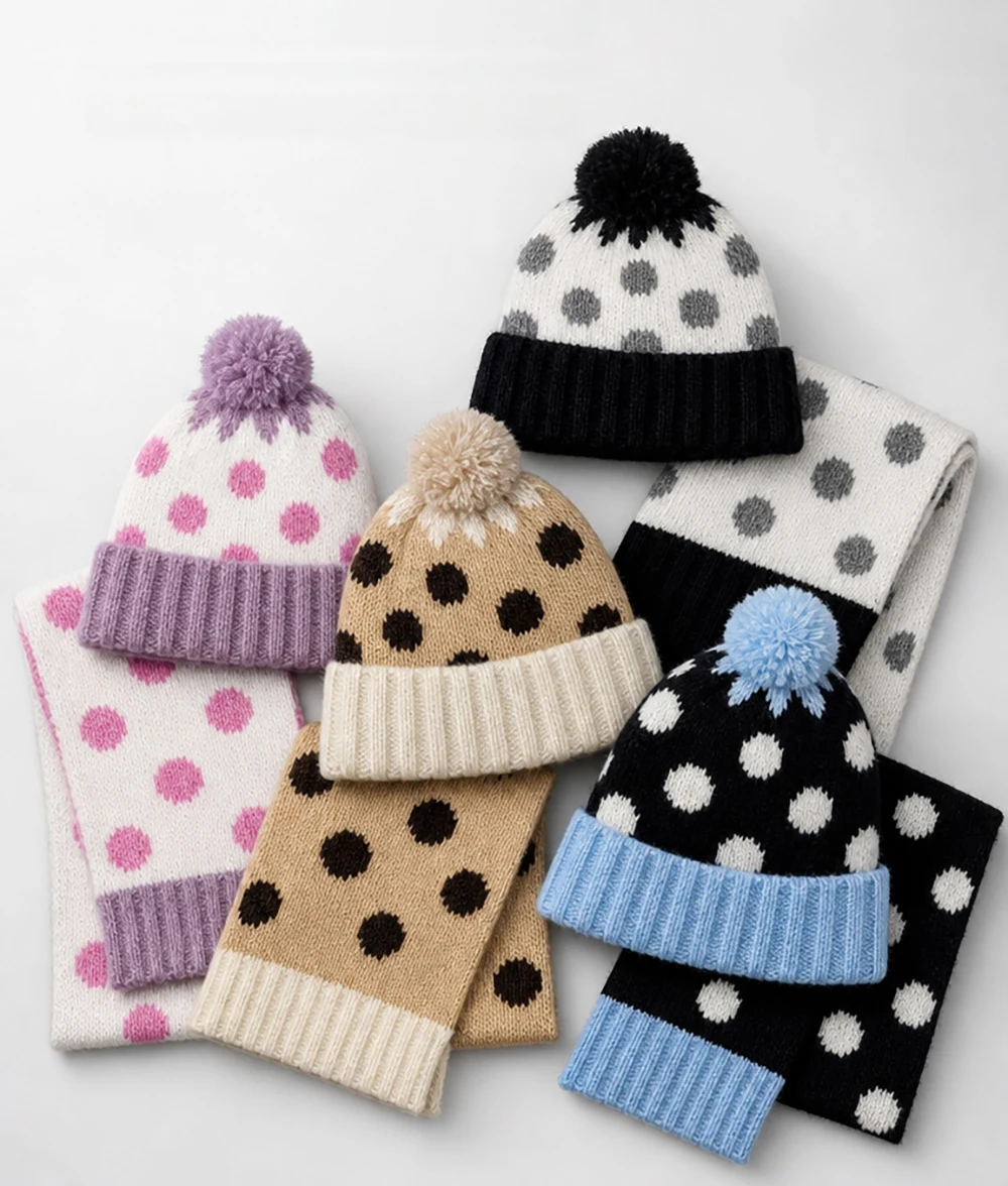 Wholesale Children's Hat Girl 1-5T Set Child Girl Winter Warmer Kids Hat + Scarf Suit 8 Colors Cute Dots Boys Children's Scarf