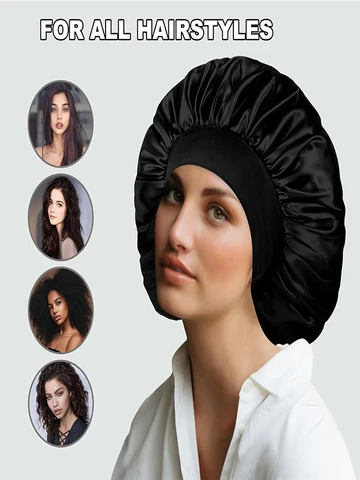 3pcs Women's Fashion Bonnet Large Wide Edge Elastic Hat Casual Sports Silk Smooth Suitable for Curled Straight Hair Sleeping Hat
