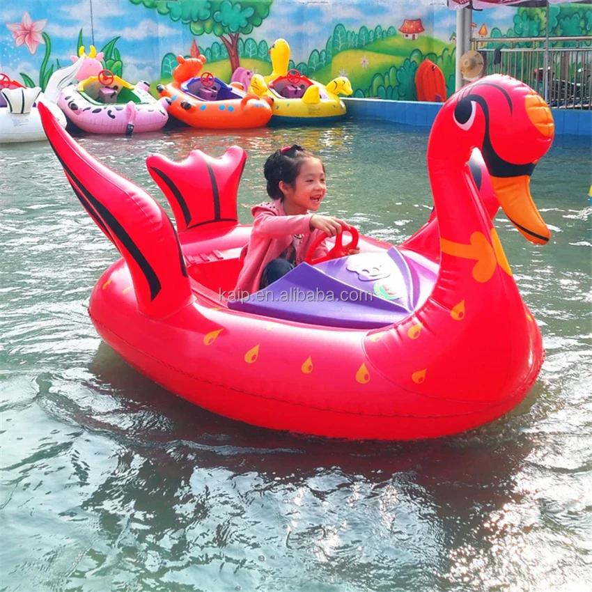 

Factory sale Amusement park duck swan plastic water bumper boats, electric boat with LED light inflatable pool hand rowing