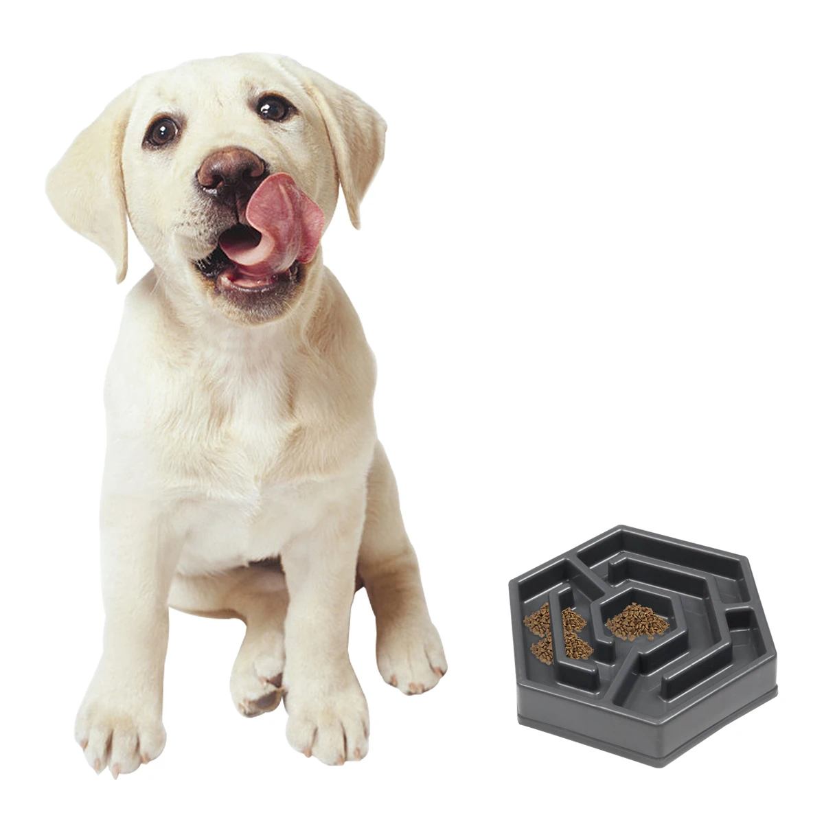 

Slow Food Bowl Dog Feed Puzzle Dishes Feeder Grey Pet Puppy Cat for Medium Dogs