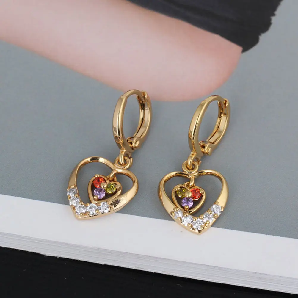 1Pair Women Zircon Earrings Gold Plated Hanging Ear Rings Simple Elegant Design Anti Rust Fade Resistant Daily Party Shopping