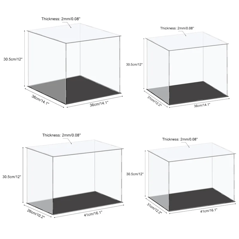 Vitrina de acrílico de varios tamaños, caja de almacenamiento de cubo transparente a prueba de polvo, escaparate para coleccionables, figuras de