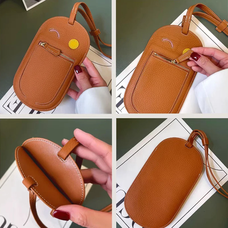 Mooie Smile Custom Letters Vrouw Telefoon Tas Meisje Mode Koeienhuid Crossbody Tas Zakje Veelzijdige Mobiele Portemonnee Luxe Merk Handtas