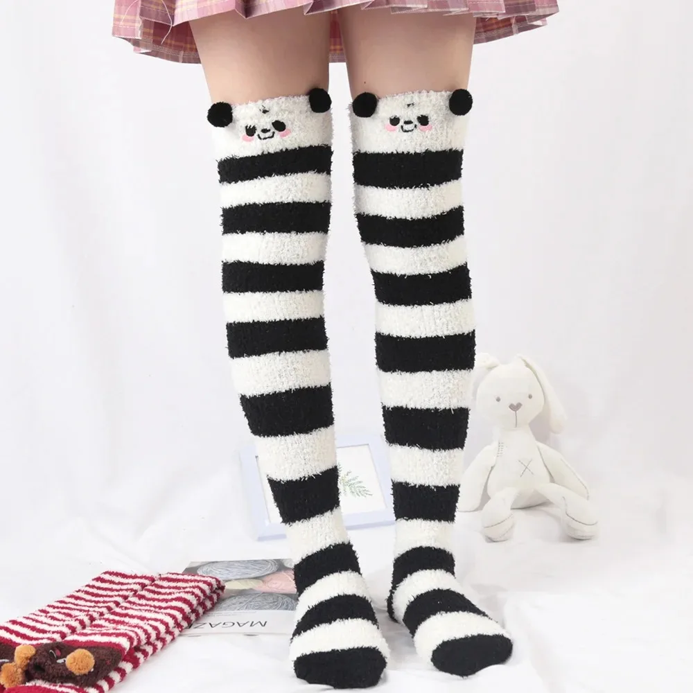 Japanese Girl Animal Modeling Striped Knee High Socks Kawaii Cute Compression Warm Autumn Winter Cozy Long Thigh High Socks