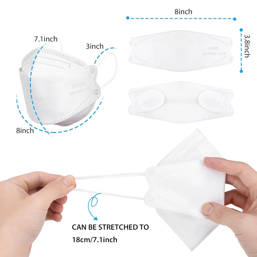 GTT 50-200 ชิ้นหน้ากากสํารอง KN95 ปลารูป 3D หน้ากากอิสระ Packag 4 ชั้นกรองฝุ่นหน้ากากป้องกันสีดําสีขาว