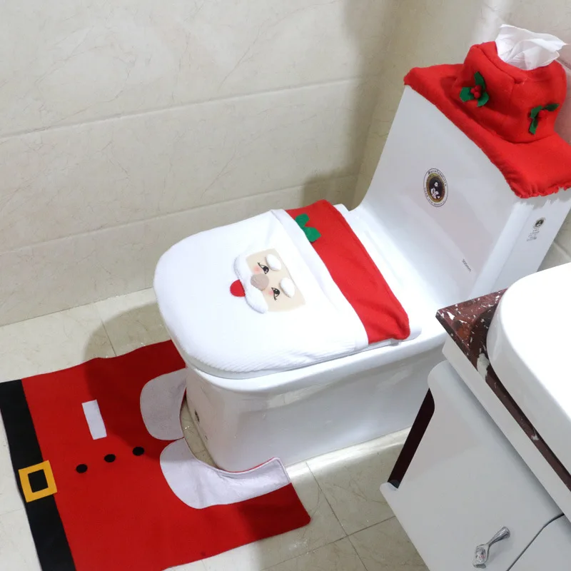 Christmas Decorations Santa Toilet Seat Cover and Rug Set Bathroom Set