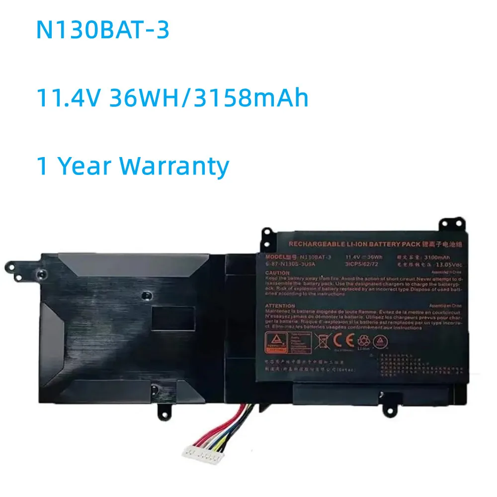 

N130BAT-3 11.4V 36WH Battery for CLEVO N130BAT-3 6-87-N130S-3U9A N130BU 130WU N131BU N131WU NP3130 Pro 13 14 N130BU