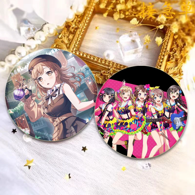 BanG Dream Poppin Party Tinplate Pins Round Cartoon Snap-in Brooches for Backpack Cothes Accessories Anime Collection Badge