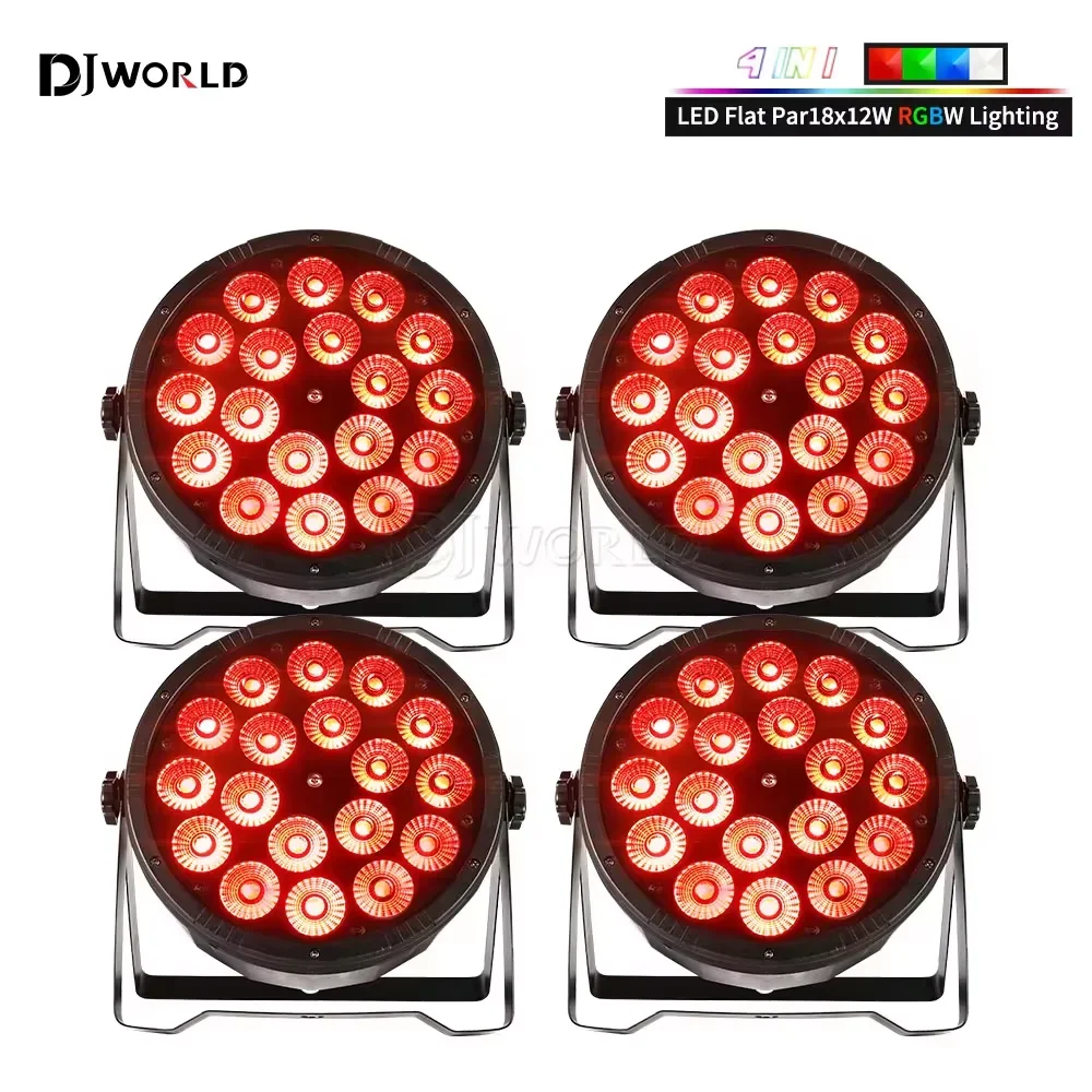 4PCS 18x12w LED Par RGBW 4in1 Flache Par Licht Professionelle DMX512 Bühnen Beleuchtung Ausrüstung für disco Party Bar Dj Flache Licht