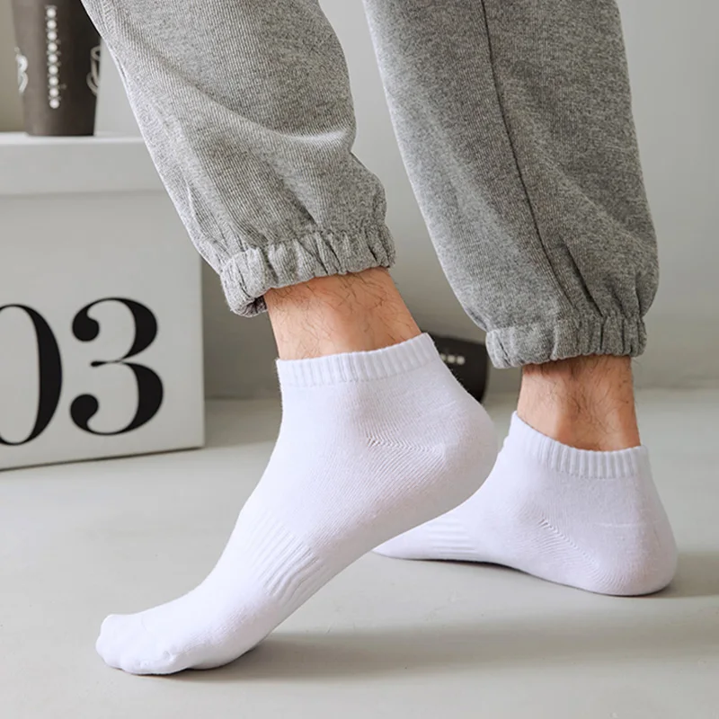 5 Pairs Men Ankle Sports Socks Summer Black White Breathable Low Cut Socks No Show Cotton Soft Athletic Casual Short Socks