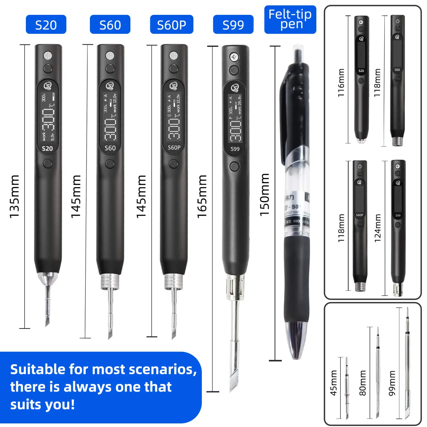 SEQURE S99 Repair Tool Max 75W/150W Soldering Iron Compatible with C245 Tip for Drone RC Model Welding Anti-static Welding Pen