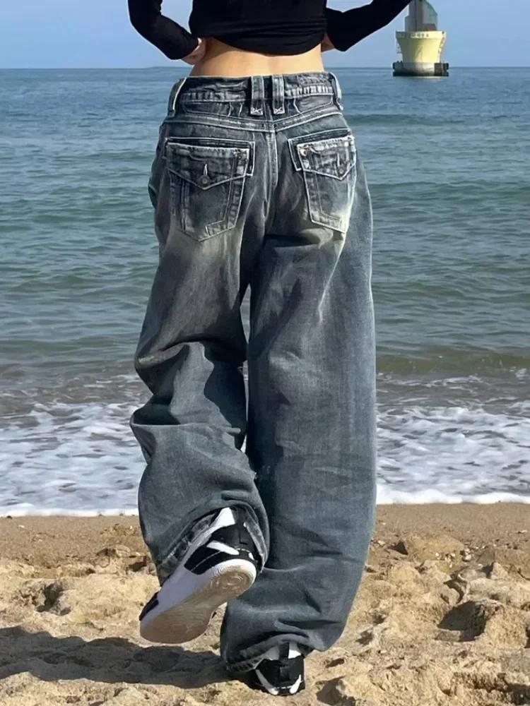 Y2k 2000s Vintage Baggy Jeans Woman Harajuku Streetwear Oversize Denim Pants Korean Style Gyaru Grunge Hip Hop Trousers Good