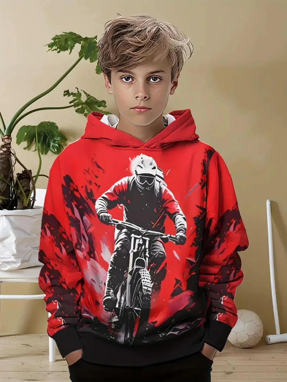 Child Sweatshirt Boys' Fashion Motocross Racing 3D Printed Casual Hoodie Long Sleeve Polyester Sport Tops Pullover Kids Clothes
