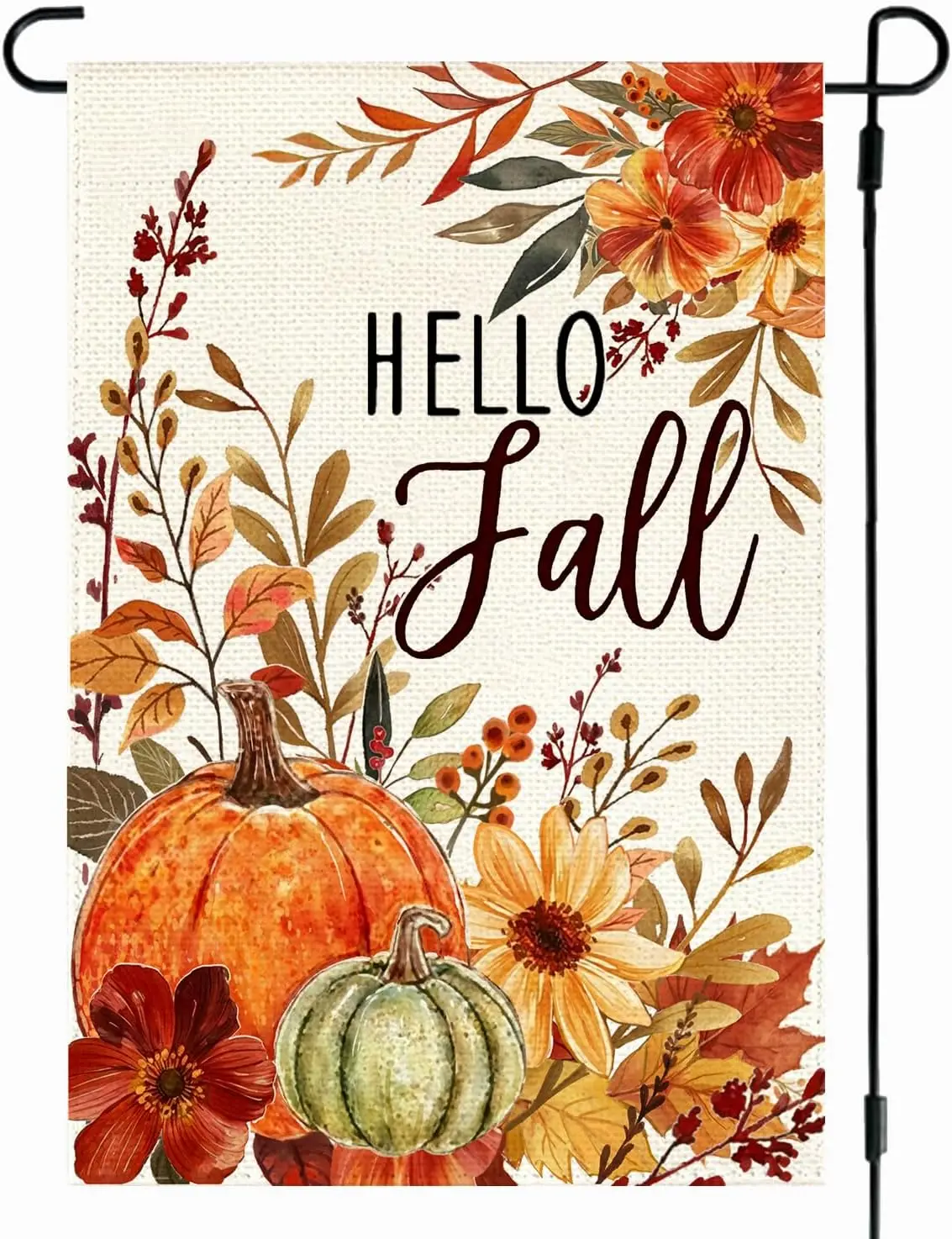 Hello Fall Garden Flag 12x18 Inch Double Sided Outside | Golden Floral Rust Pumpkins Autumn Thanksgiving Yard Outdoor Flag llp